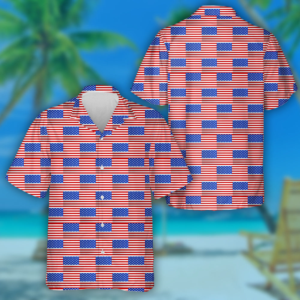 Classic American Flag Pattern Red And White Striped Hawaiian Shirt, Hawaiian Shirt Gift, Christmas Gift