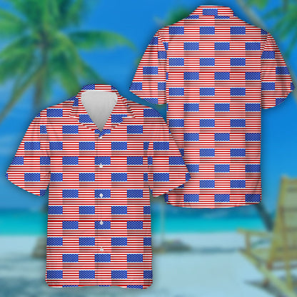 Classic American Flag Pattern Red And White Striped Hawaiian Shirt, Hawaiian Shirt Gift, Christmas Gift
