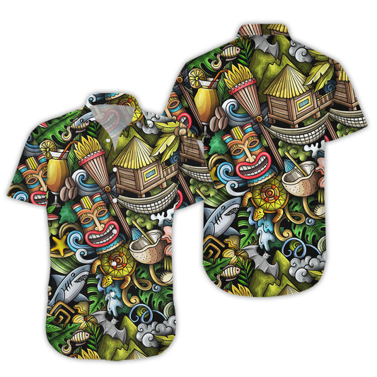 Tiki Hawaiian Shirt - Hawaii Seamless Hawaiian Culture Hawaii Shirt - Beach Themed Gifts, Hawaiian Shirt Gift, Christmas Gift