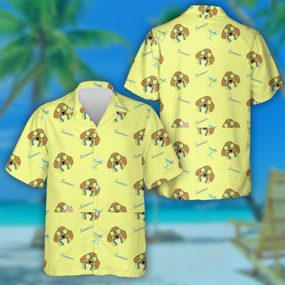 Cartoon Spaniel Dogs In Sunglasses And Headphones Background Hawaiian Shirt, Hawaiian Shirt Gift, Christmas Gift