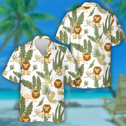 Funny Lion In Tropical Jungle Hawaiian Shirt,Hawaiian Shirt Gift, Christmas Gift
