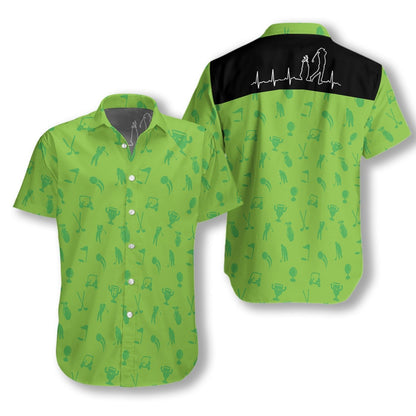 Golf Heartbeat Lifeline Tiny Pattern On Green Theme Hawaiian Shirt, Hawaiian Shirt Gift, Christmas Gift