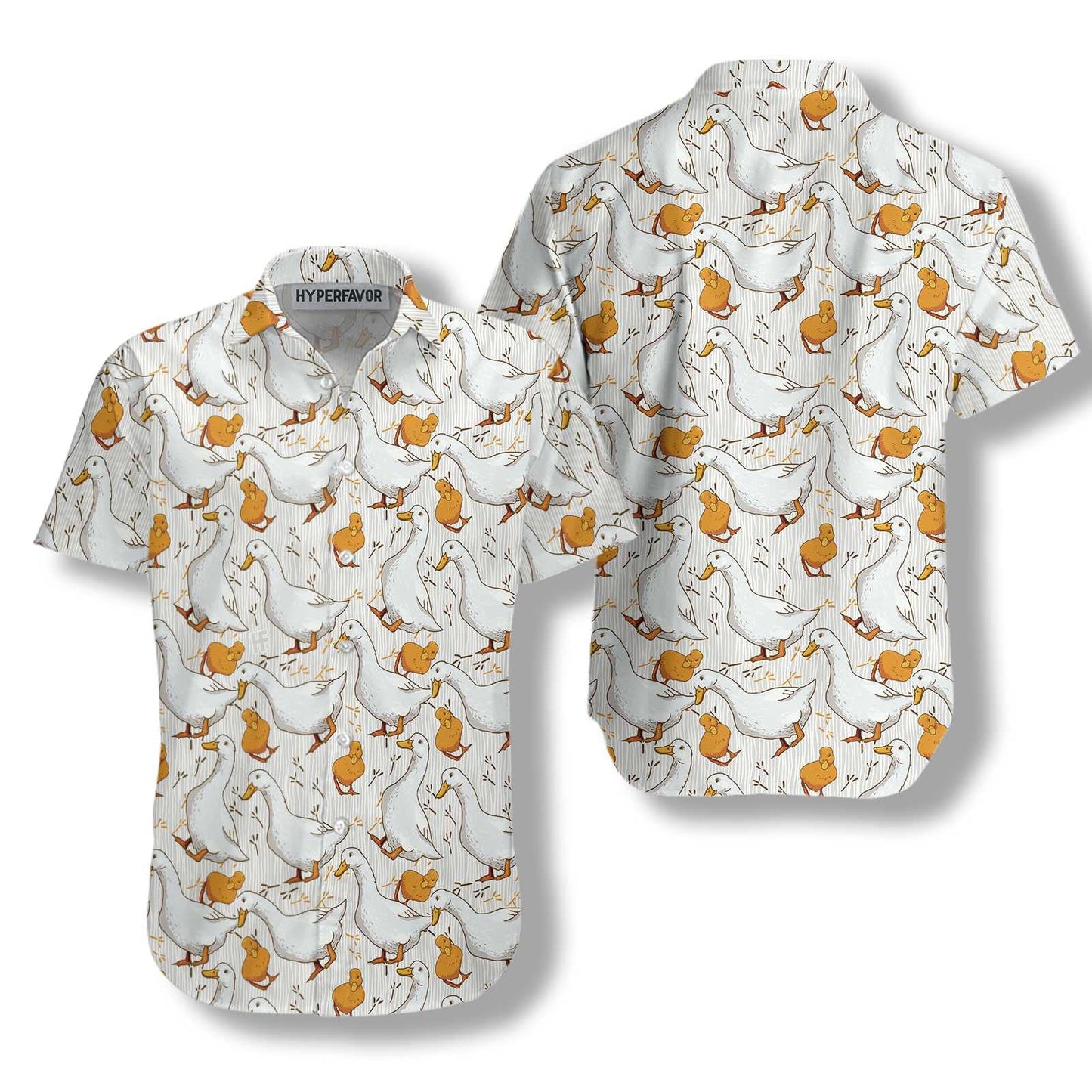 Cartoon Duck Yellow And White Design Hawaiian Shirt, Hawaiian For Gift