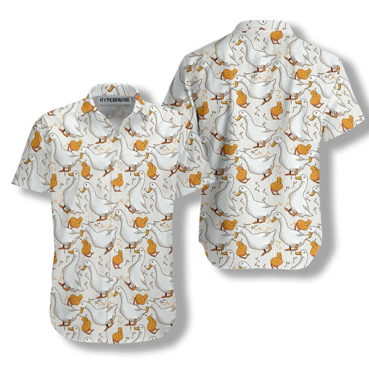 Cartoon Duck Yellow And White Design Hawaiian Shirt, Hawaiian For Gift