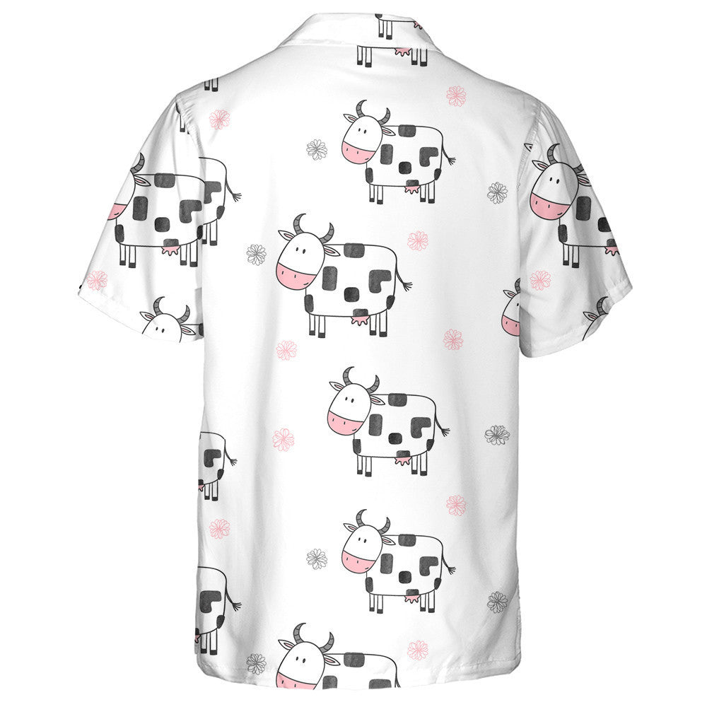 Doodle Style Cute Cartoon Cows And Line Flower Hawaiian Shirt, Hawaiian Shirt Gift, Christmas Gift