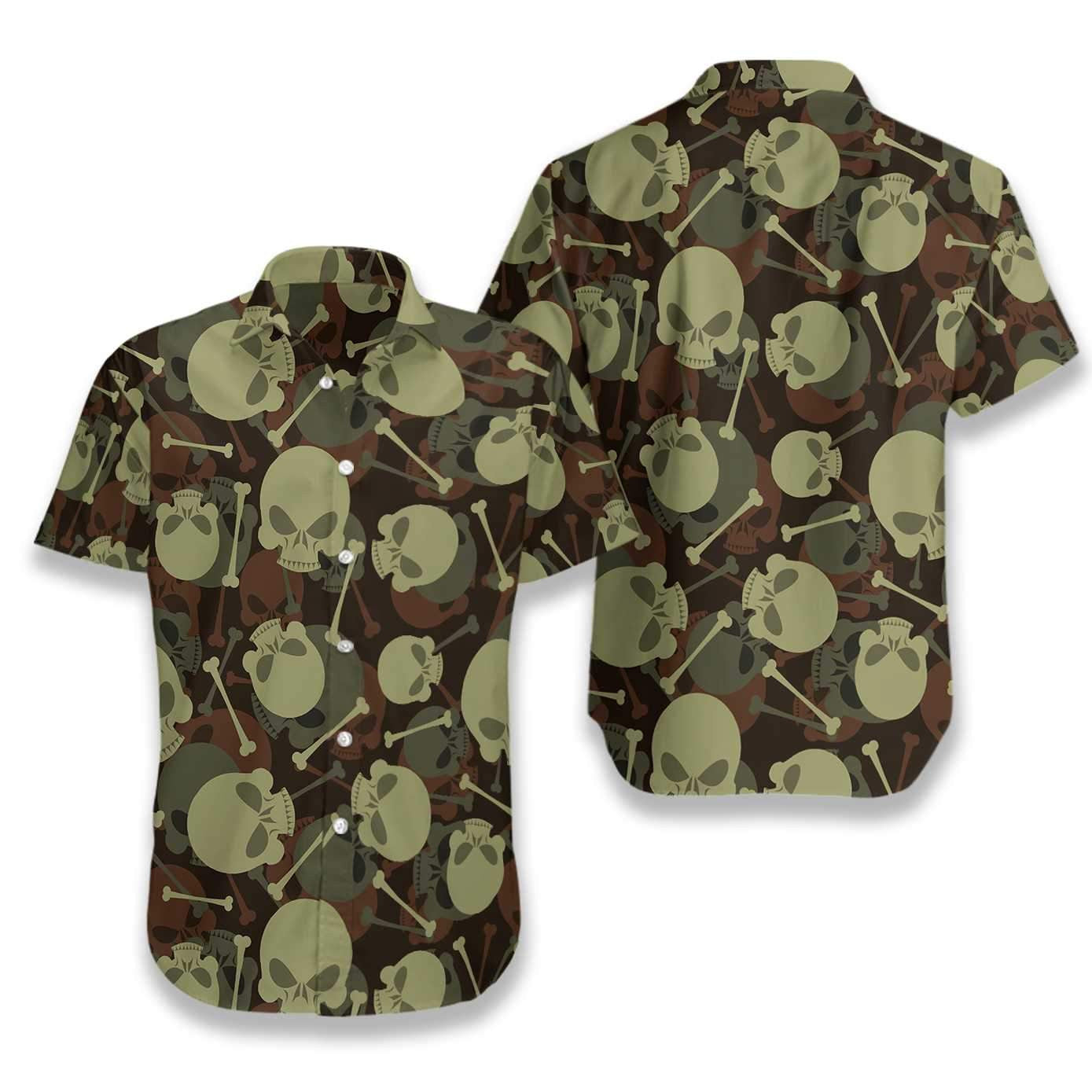 Skull And Bone Military Pattern Impressive Design Hawaiian Shirt, Hawaiian Shirt Gift, Christmas Gift