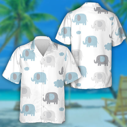 Cute Baby Elephant And Cloud On White Background Hawaiian Shirt, Hawaiian Shirt Gift, Christmas Gift
