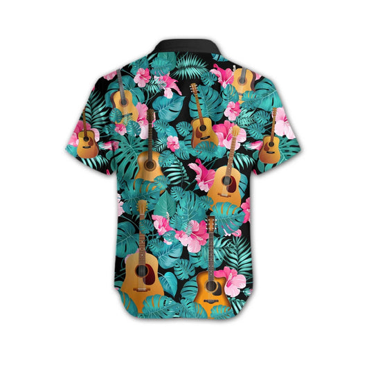 Gift For Music Lovers Guitar Tropical Leaf Pattern Hawaiian Shirt, Hawaiian Shirt Gift, Christmas Gift