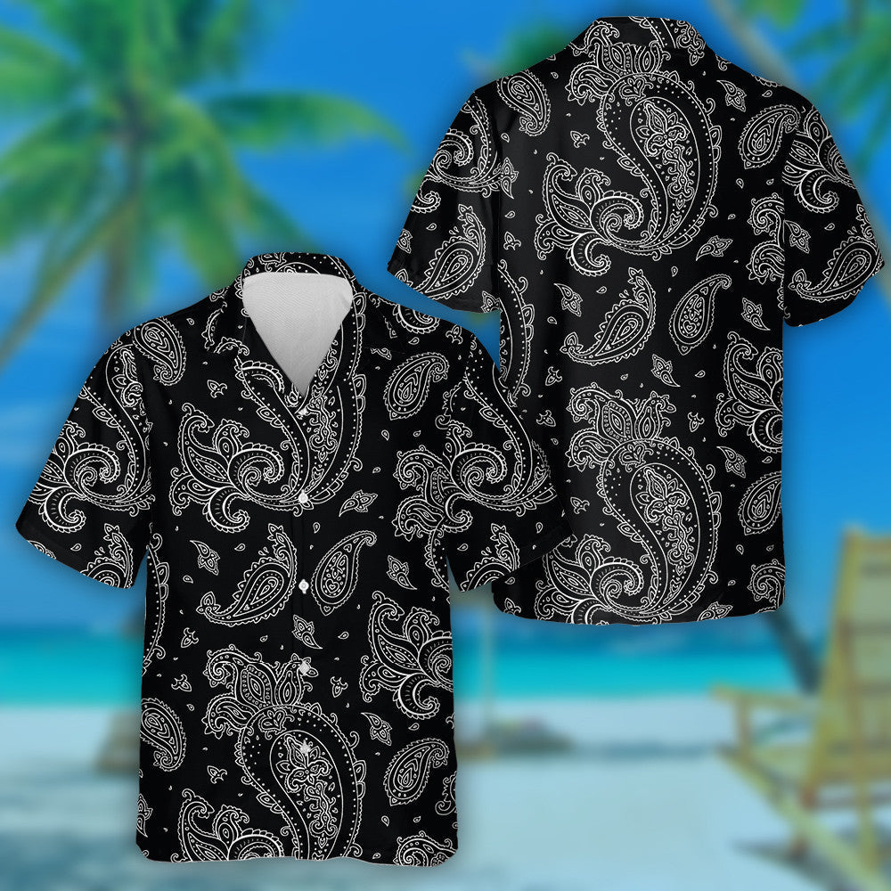 Hand Drawing Paisley Themed Pattern On Black Background Hawaiian Shirt, Hawaiian Shirt Gift, Christmas Gift