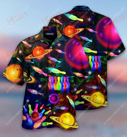 Space Bowling Strike The Universe Short Hawaiian Shirt Hobbies Hawaiian T Shirts Best Hawaiian Shirts Crazy Shirts Hawaii, Hawaiian Shirt Gift, Christmas Gift
