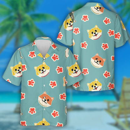 Cartoon Japanese Shiba Inu Dog Isolated Background Hawaiian Shirt, Hawaiian Shirt Gift, Christmas Gift