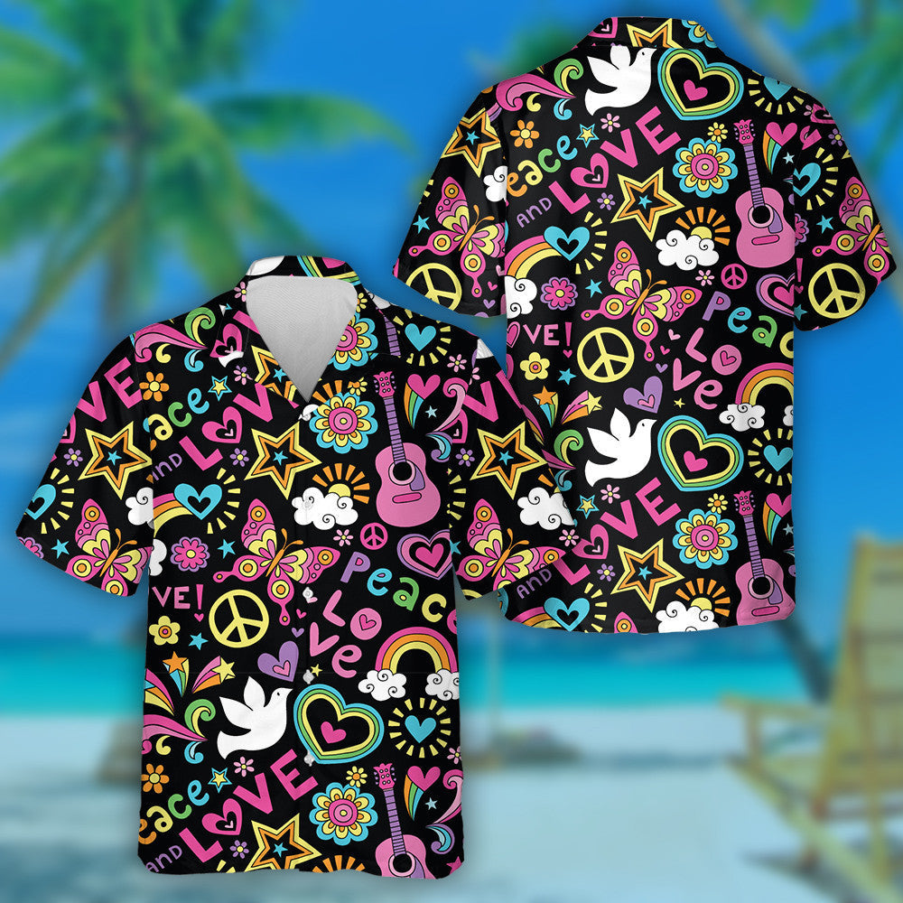 Theme Colorful Butterfly Peace And Music Hawaiian Shirt,Hawaiian Shirt Gift, Christmas Gift