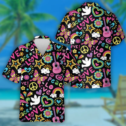Theme Colorful Butterfly Peace And Music Hawaiian Shirt,Hawaiian Shirt Gift, Christmas Gift