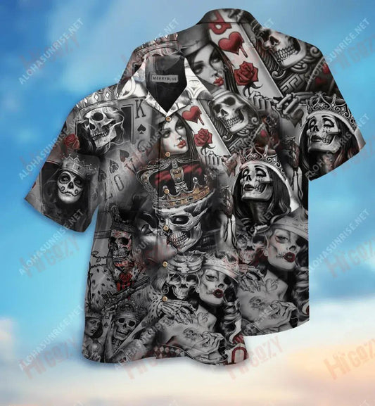 Love Is Blind Poker Skull Unisex Short Sleeve Shirt Vacation Hawaiian T Shirts Tactical Hawaiian Shirt Funny Hawaiian Shirts, Hawaiian Shirt Gift, Christmas Gift