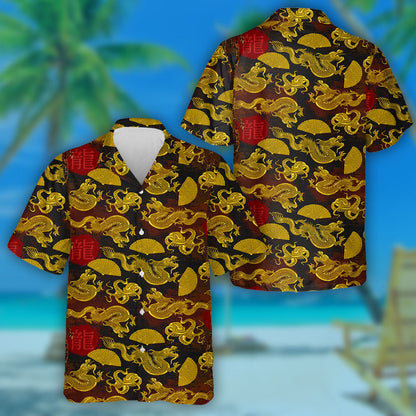 Golden Dragons Fan And Rising Sun Hawaiian Shirt,Hawaiian Shirt Gift, Christmas Gift