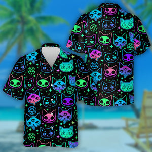 Cute Cartoon Bright Witchcraft And Cat Hawaiian Shirt,Hawaiian Shirt Gift, Christmas Gift