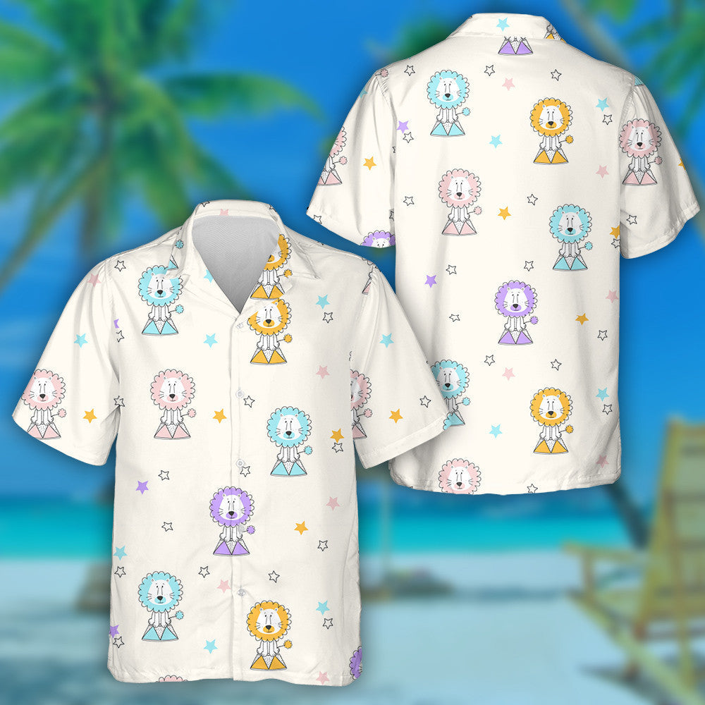 Colorful Circus Lion And Small Stars Hawaiian Shirt, Hawaiian For Gift