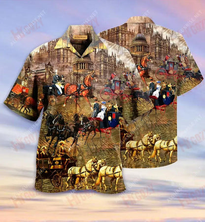 Good Old Memory, London Carriage Unisex Short Sleeve Shirt Ocean Hawaiian T Shirts Custom Hawaiian Shirts Hawaiian Shirts For Women, Hawaiian Shirt Gift, Christmas Gift
