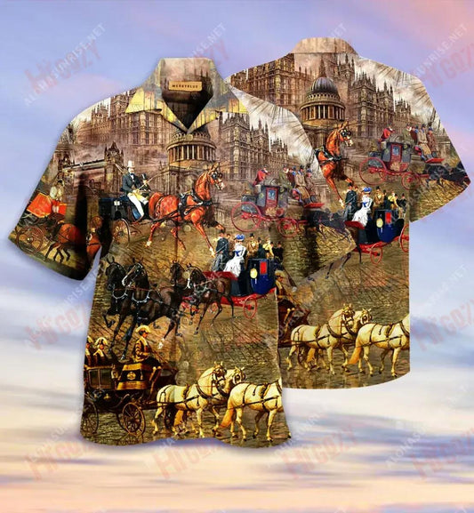 Good Old Memory, London Carriage Unisex Short Sleeve Shirt Ocean Hawaiian T Shirts Custom Hawaiian Shirts Hawaiian Shirts For Women, Hawaiian Shirt Gift, Christmas Gift