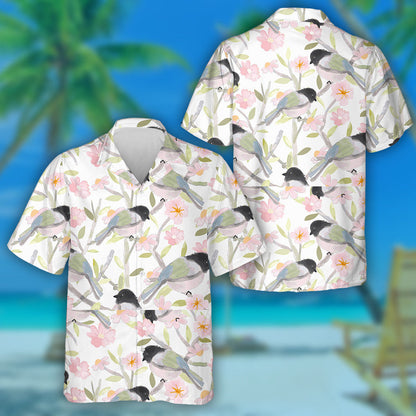 Cute Bird And Pink Floral With Green Leaf Hawaiian Shirt, Hawaiian Shirt Gift, Christmas Gift