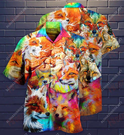 Corlorful Fox Hawaiian Shirt Vacation Short Sleeve Best Hawaiian Shirts Funny Hawaiian Shirts, Hawaiian Shirt Gift, Christmas Gift