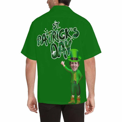 St Patrick's Day Leprechaun Say Hi Custom Photo Hawaiian Shirt, Hawaiian Shirt Gift, Christmas Gift
