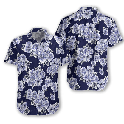Floral Flower On Blue Background Pattern Hawaiian Shirt,Hawaiian Shirt Gift, Christmas Gift