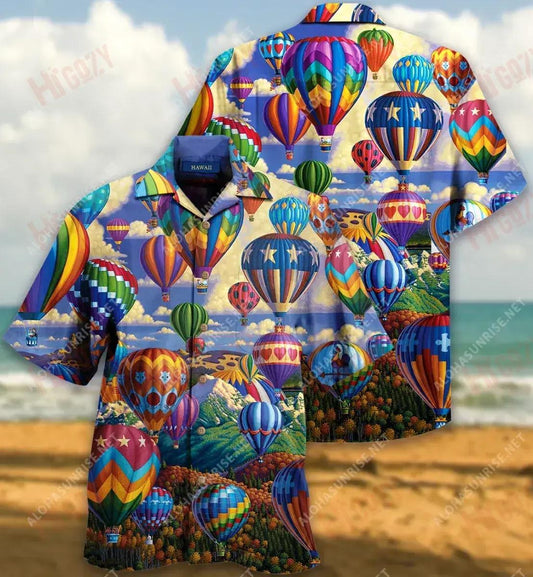 Together We Will Touch The Sky Hot Air Balloon Unisex Hawaiian Shirt Summer Short Sleeve Vintage Hawaiian Shirts Funny Hawaiian Shirts, Hawaiian Shirt Gift, Christmas Gift