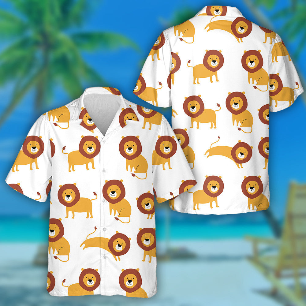 Funny Lion In Different Pose On White Background Hawaiian Shirt, Hawaiian Shirt Gift, Christmas Gift