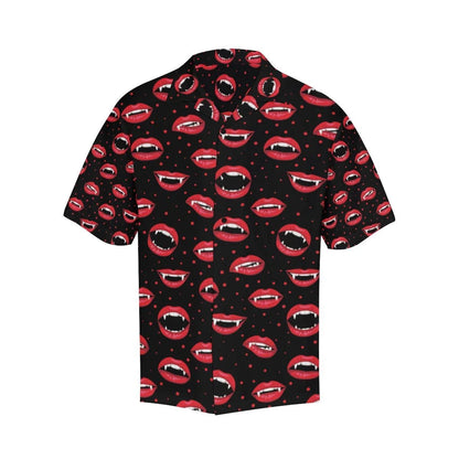 Halloween Lips And Fangs On Black Pattern Hawaiian Shirt, Hawaiian Shirt Gift, Christmas Gift