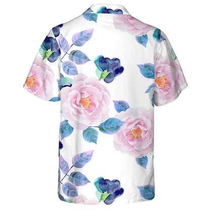 Watercolor Pattern Of Roses Violets On White Background Hawaiian Shirt, Hawaiian Shirt Gift, Christmas Gift
