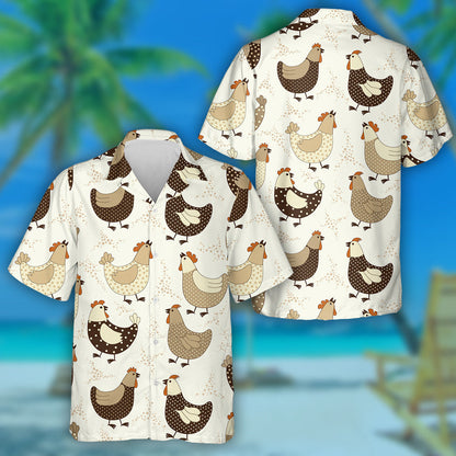 Funny Chicken And Small Dots On White Background Hawaiian Shirt, Hawaiian Shirt Gift, Christmas Gift