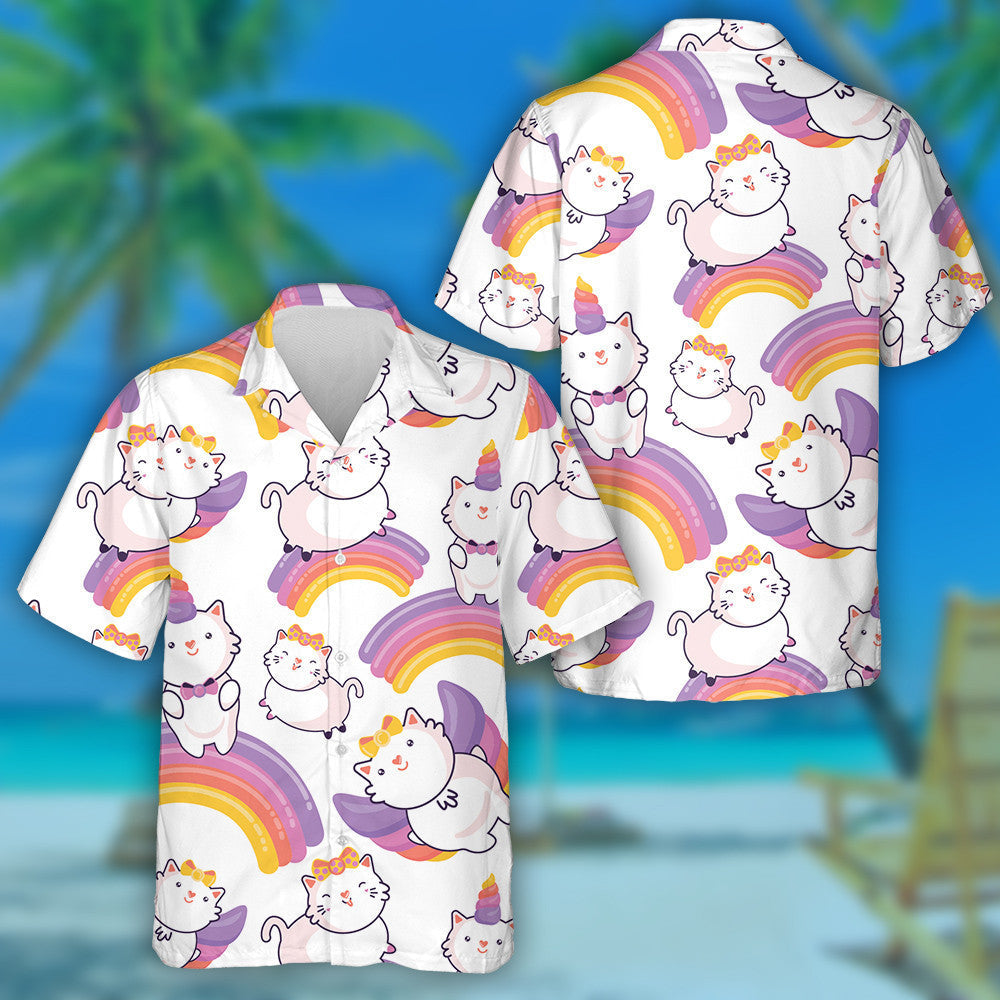 Cute Cat With Unicorn Horn And Tail Background Hawaiian Shirt, Hawaiian Shirt Gift, Christmas Gift