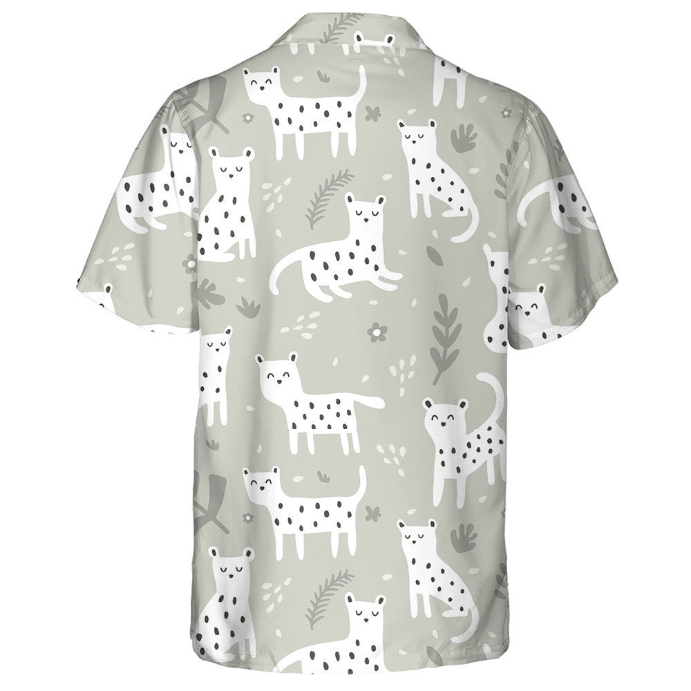 Wild African Leopard On Grey Background And Tropical Leaves Hawaiian Shirt, Hawaiian Shirt Gift, Christmas Gift