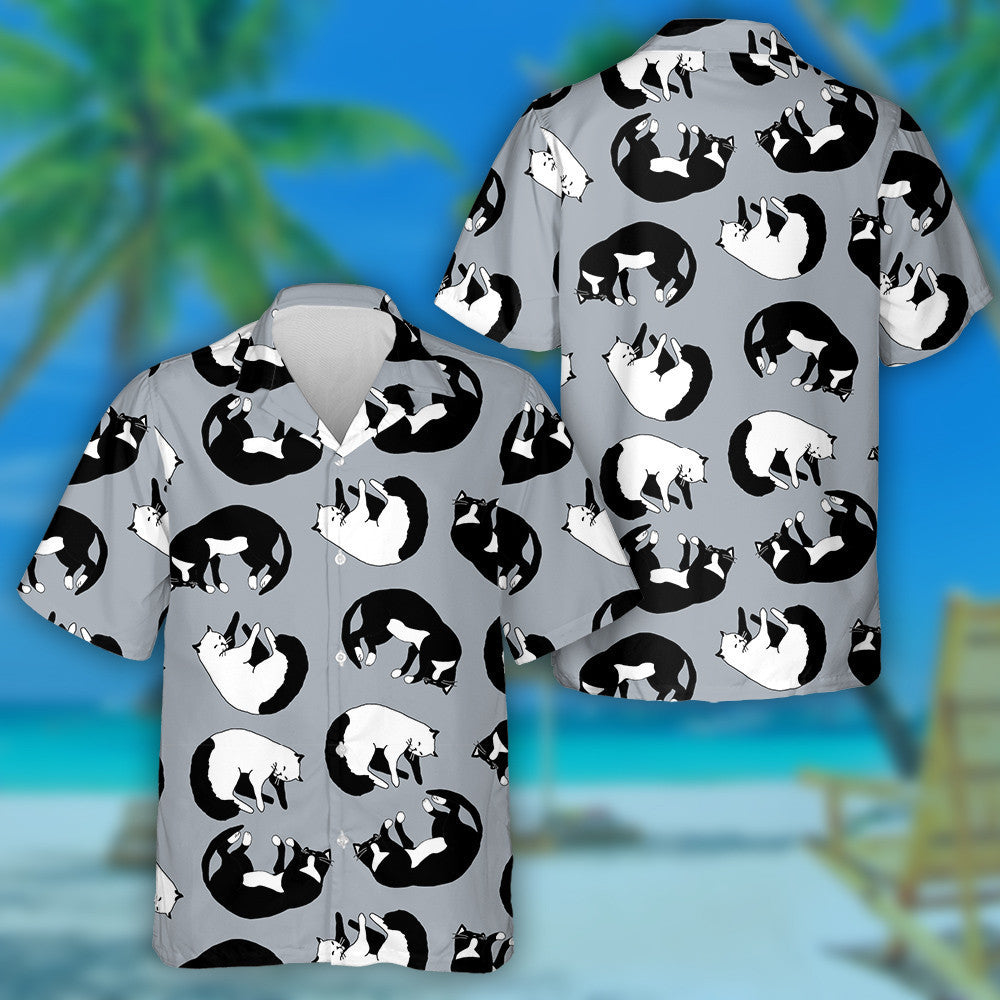 Black And White Sleeping Cats On Gray Background Hawaiian Shirt, Hawaiian Shirt Gift, Christmas Gift
