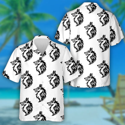 Black And White Face Of Wolf Traditional Tattoo Hawaiian Shirt, Hawaiian Shirt Gift, Christmas Gift