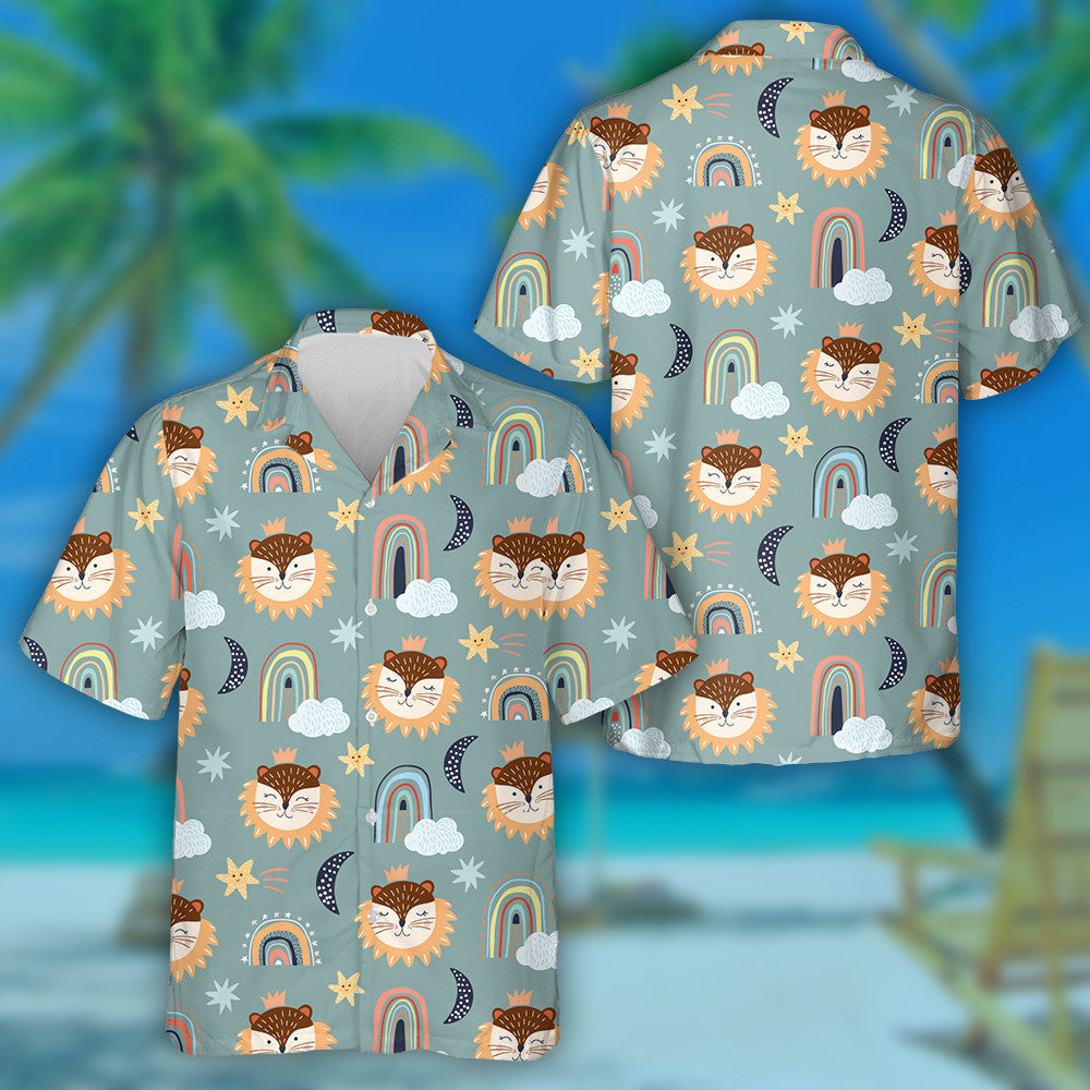 Funny Lion Crescent Moon Star And Rainbows Hawaiian Shirt, Hawaiian Shirt Gift, Christmas Gift