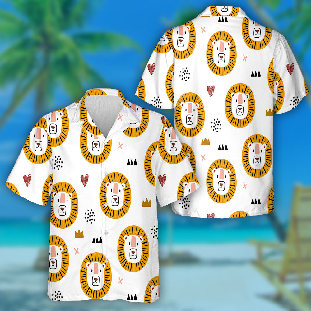 Cute Baby Lion With Small Heart And Crown Hawaiian Shirt, Hawaiian Shirt Gift, Christmas Gift
