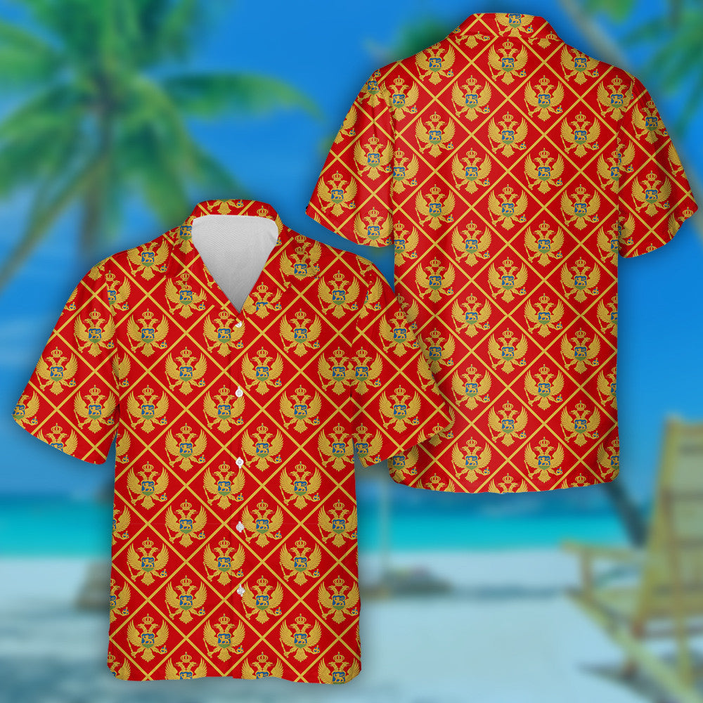 Montenegro Flag With Golf Eagles In Rhombus Frames Hawaiian Shirt, Hawaiian Shirt Gift, Christmas Gift