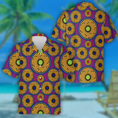 Afro Ethnic Sunflowers And Tribal Motifs Geometric Elements Hawaiian Shirt, Hawaiian Shirt Gift, Christmas Gift