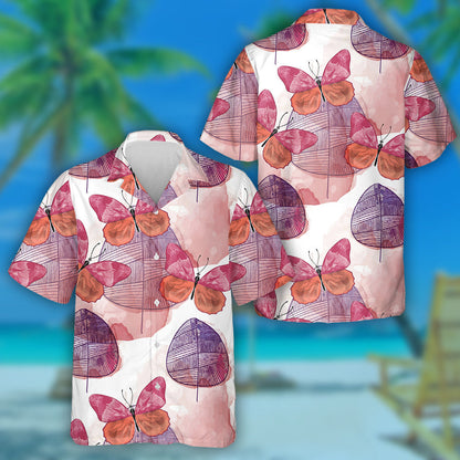 Theme Mystical Butterflies With Watercolor Leaves Hawaiian Shirt,Hawaiian Shirt Gift, Christmas Gift