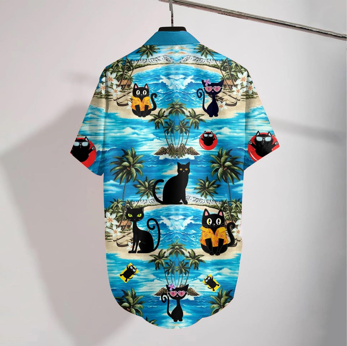 Funny Black Cat Chilling On The Beach Hawaiian Shirt, Hawaiian Shirt Gift, Christmas Gift