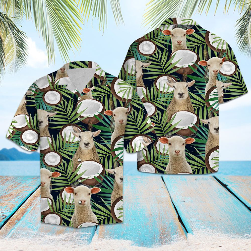 Sheep With Half Cut Coconut Hawaiian Shirt,Hawaiian Shirt Gift, Christmas Gift