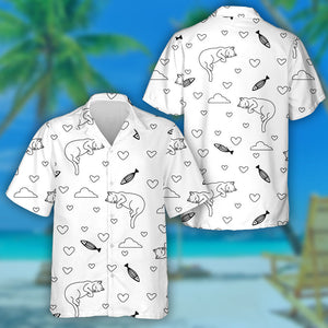 The Image Of Cats Fish And Hearts Hawaiian Shirt,Hawaiian Shirt Gift, Christmas Gift