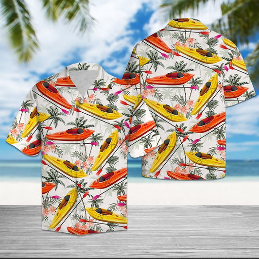 Kayak On Water Palm Trees Design Hawaiian Shirt, Hawaiian For Gift