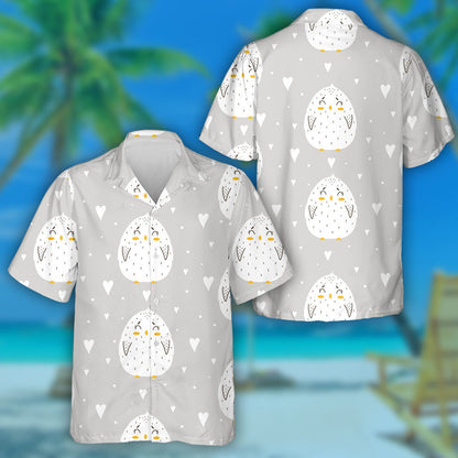 Small Heart And Cute Chicken Of White Color Hawaiian Shirt, Hawaiian Shirt Gift, Christmas Gift