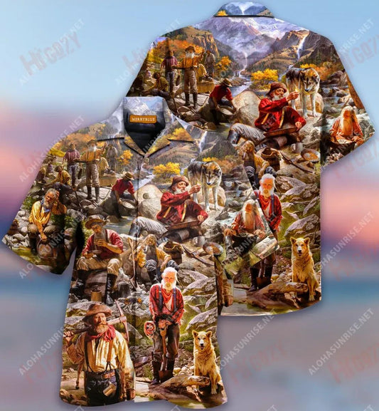 Gold Mining Unisex Hawaiian Shirt Vacation Short Sleeve Hawaiian Crazy Shirts Hawaiian Shirts For Women, Hawaiian Shirt Gift, Christmas Gift