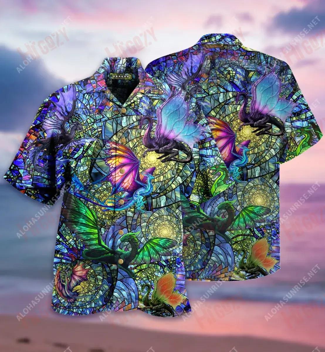 Dragon Kaleidoscope Unisex Short Hawaiian Shirt Ocean Aloha Shirt Tactical Hawaiian Shirt Hawaiian Shirts For Women, Hawaiian Shirt Gift, Christmas Gift