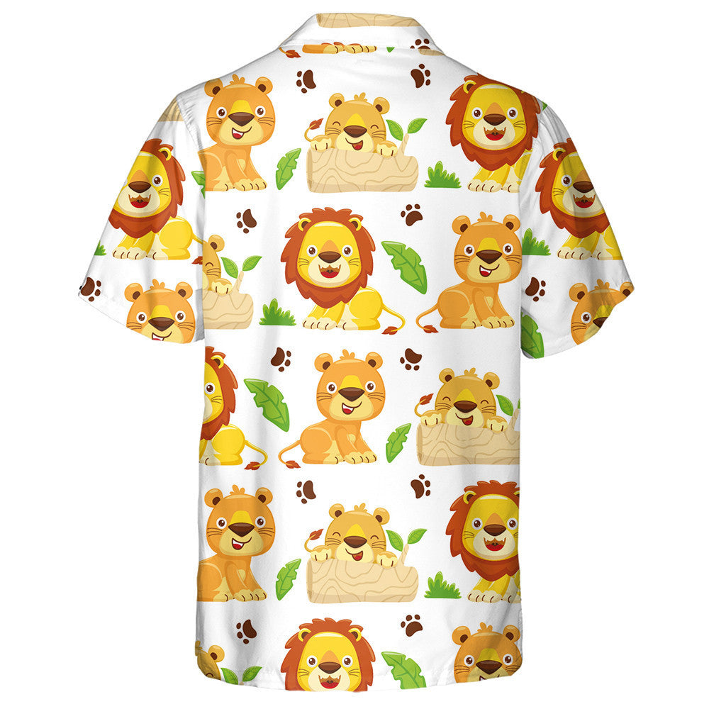 Happy Lion Family With Log Grass And Leaf Hawaiian Shirt, Hawaiian Shirt Gift, Christmas Gift