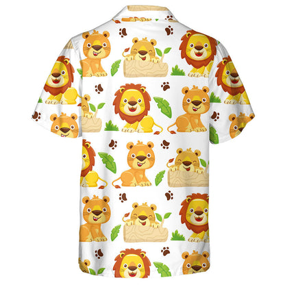 Happy Lion Family With Log Grass And Leaf Hawaiian Shirt, Hawaiian Shirt Gift, Christmas Gift